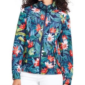 LAND'S END Hooded Floral Windbreaker